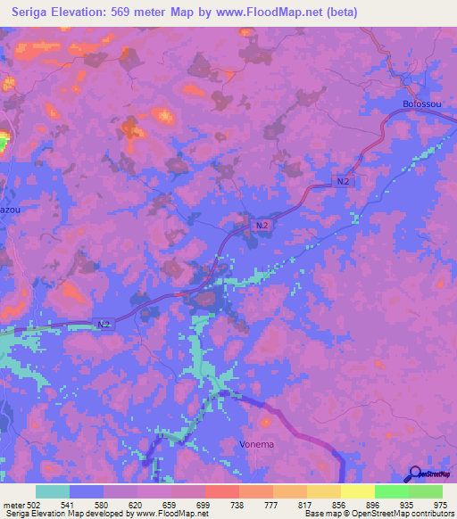 Seriga,Guinea Elevation Map