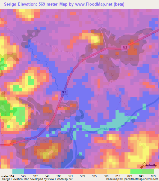 Seriga,Guinea Elevation Map