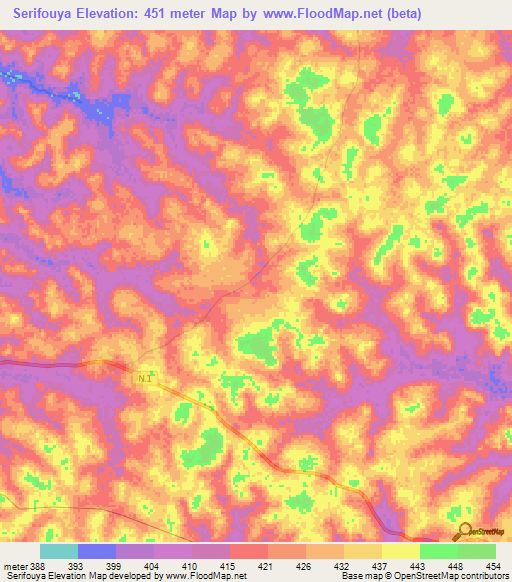 Serifouya,Guinea Elevation Map