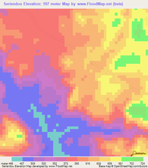 Seriendou,Guinea Elevation Map