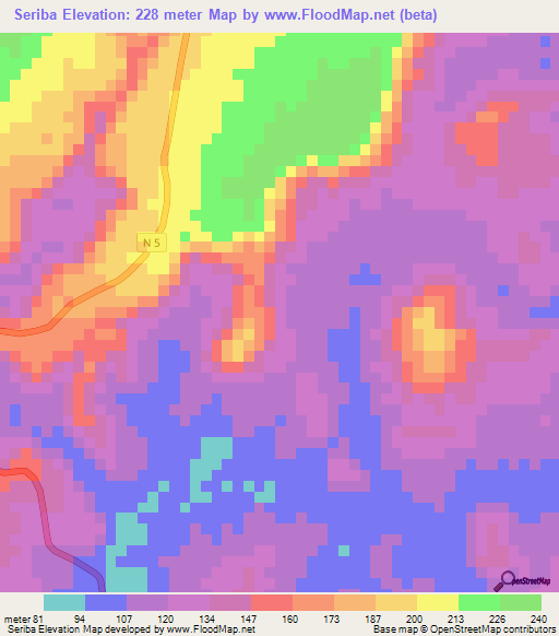 Seriba,Guinea Elevation Map