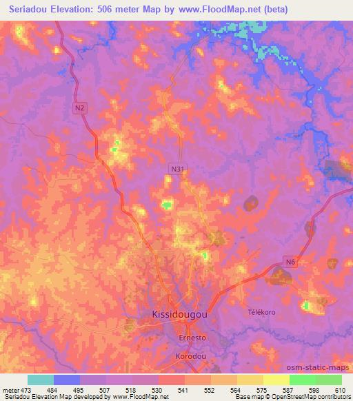 Seriadou,Guinea Elevation Map