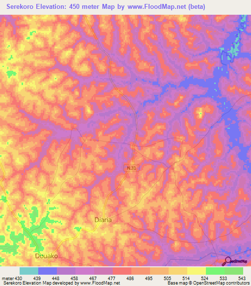 Serekoro,Guinea Elevation Map