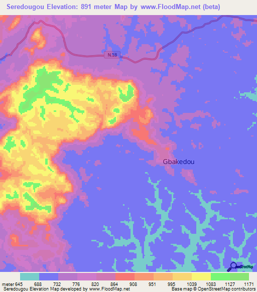 Seredougou,Guinea Elevation Map