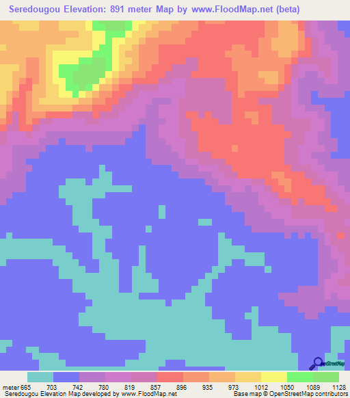 Seredougou,Guinea Elevation Map