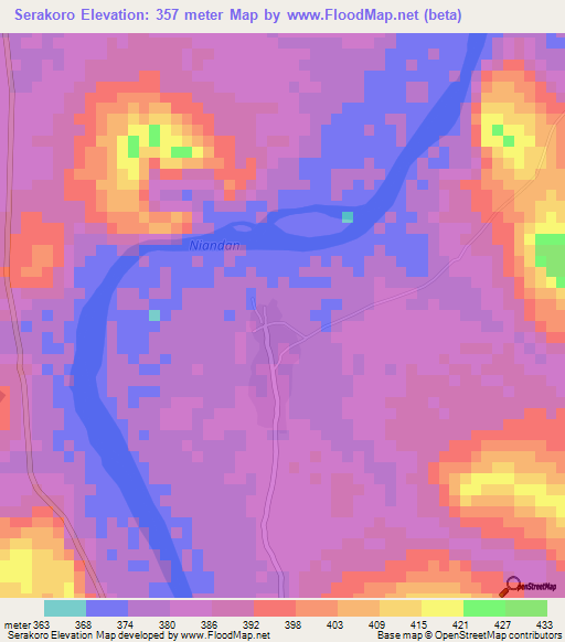 Serakoro,Guinea Elevation Map