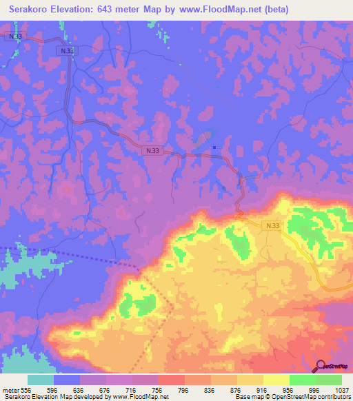 Serakoro,Guinea Elevation Map