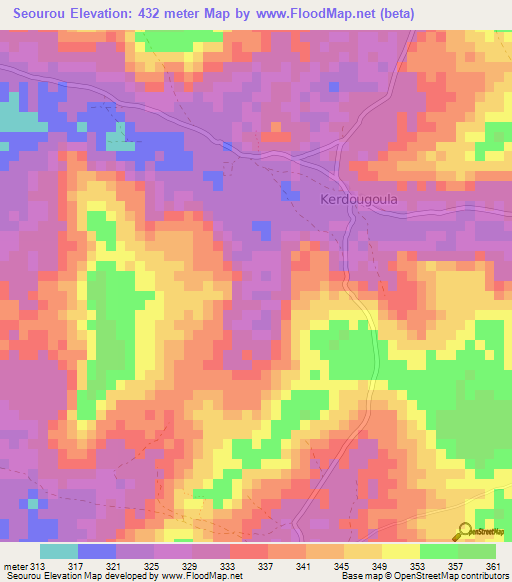 Seourou,Guinea Elevation Map