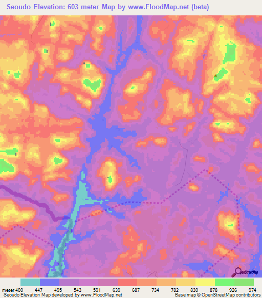 Seoudo,Guinea Elevation Map