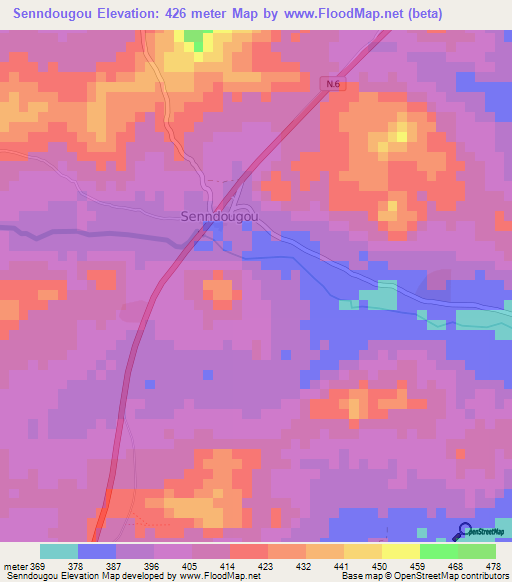 Senndougou,Guinea Elevation Map