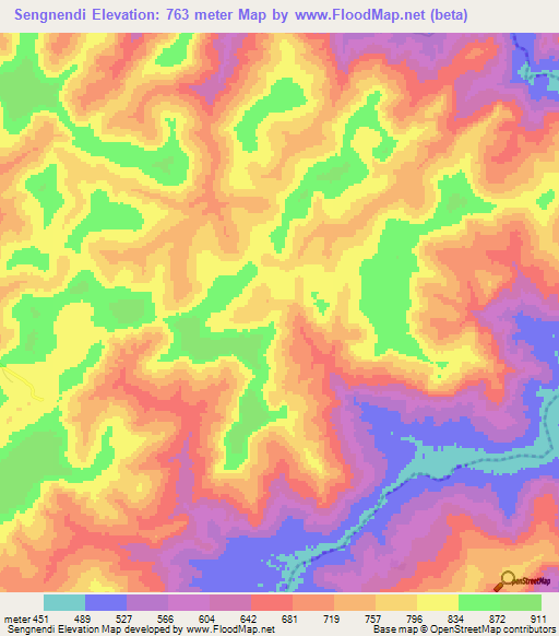 Sengnendi,Guinea Elevation Map