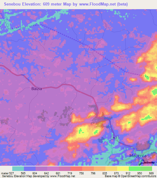 Senebou,Guinea Elevation Map