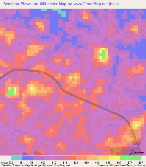 Senebou,Guinea Elevation Map