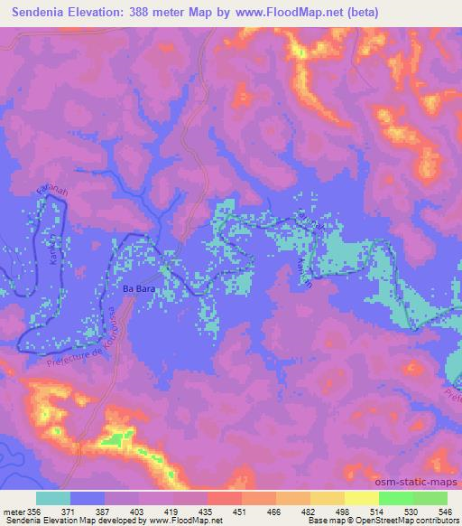 Sendenia,Guinea Elevation Map