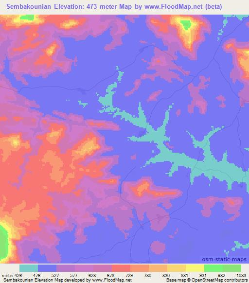 Sembakounian,Guinea Elevation Map