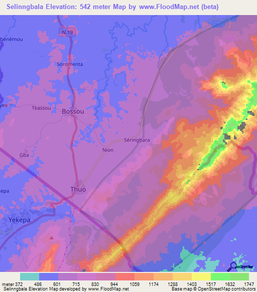 Selinngbala,Guinea Elevation Map