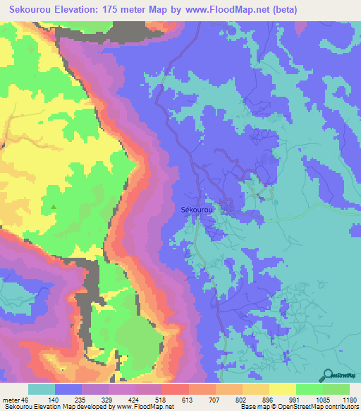 Sekourou,Guinea Elevation Map