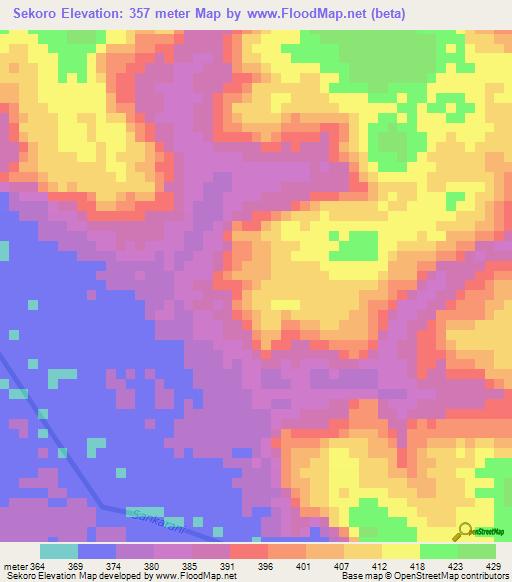 Sekoro,Guinea Elevation Map