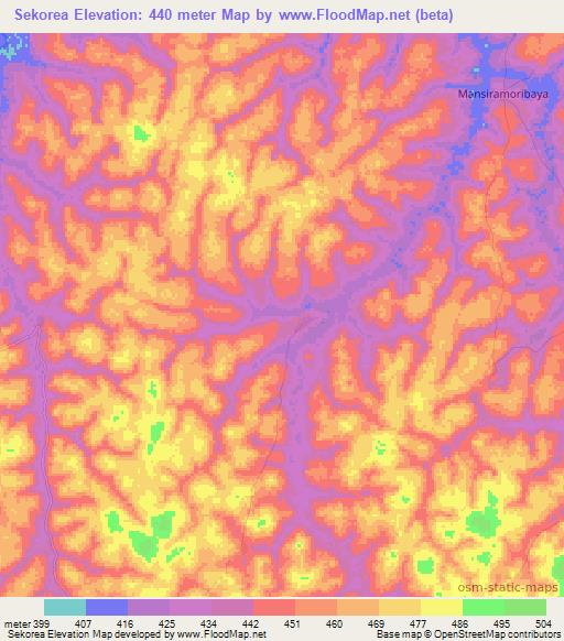 Sekorea,Guinea Elevation Map