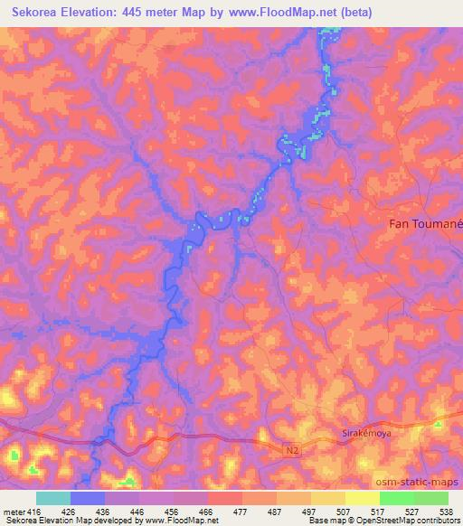 Sekorea,Guinea Elevation Map