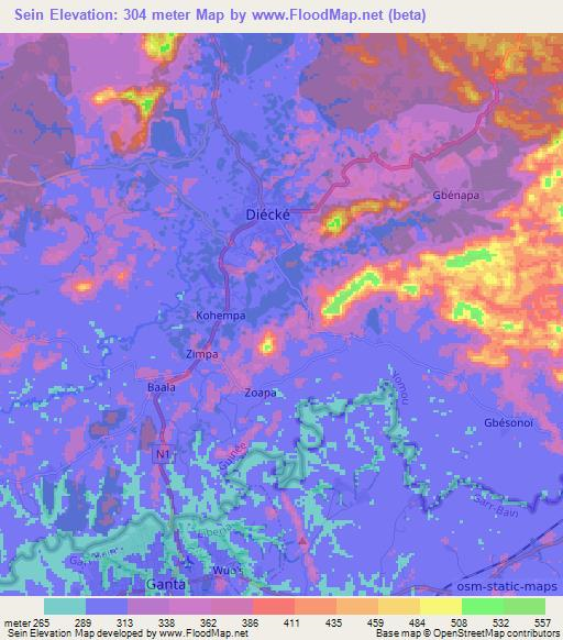 Sein,Guinea Elevation Map