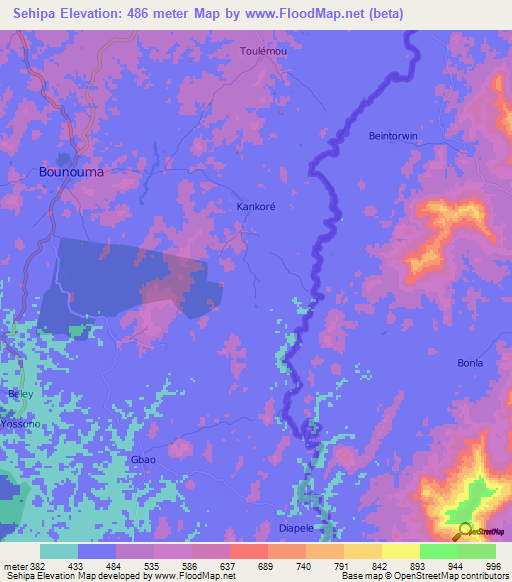 Sehipa,Guinea Elevation Map