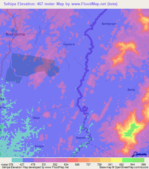 Sehipa,Guinea Elevation Map