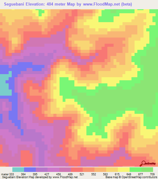 Seguebani,Guinea Elevation Map