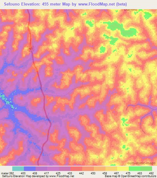 Sefouno,Guinea Elevation Map