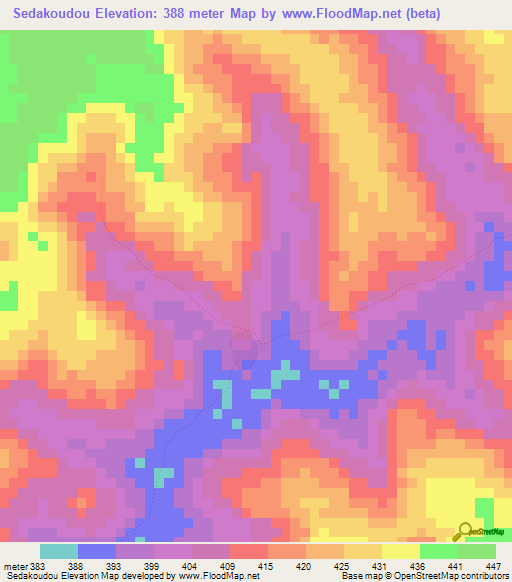 Sedakoudou,Guinea Elevation Map