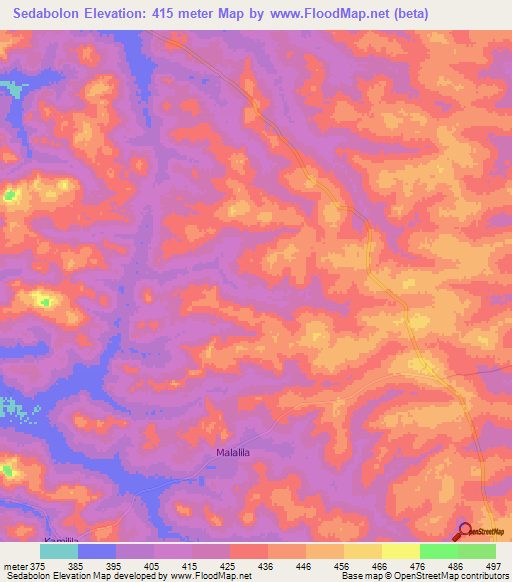 Sedabolon,Guinea Elevation Map