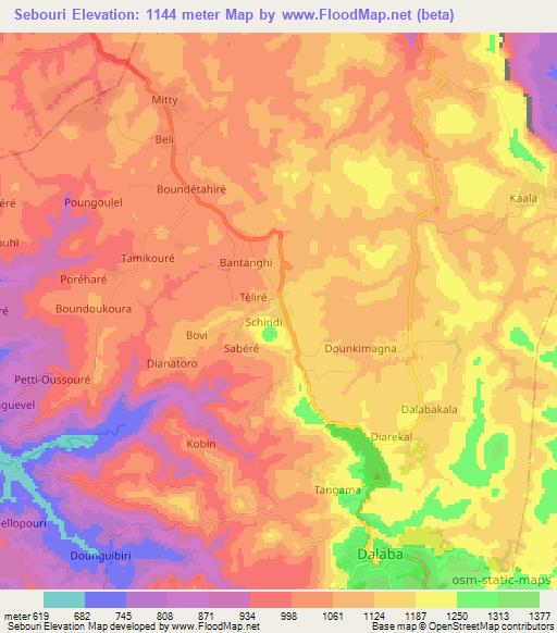 Sebouri,Guinea Elevation Map