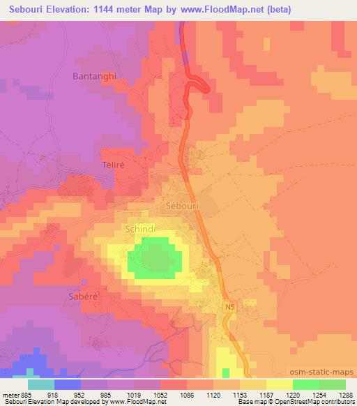 Sebouri,Guinea Elevation Map