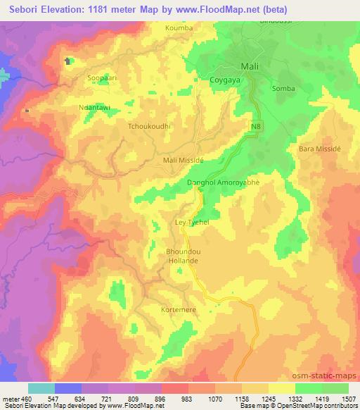 Sebori,Guinea Elevation Map