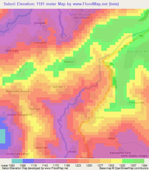 Sebori,Guinea Elevation Map