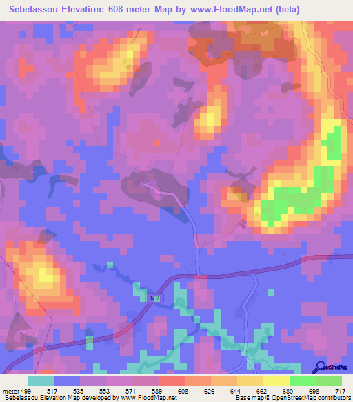 Sebelassou,Guinea Elevation Map