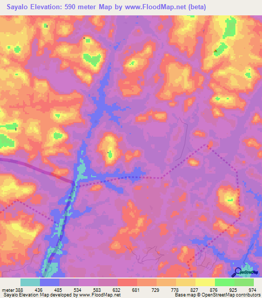 Sayalo,Guinea Elevation Map