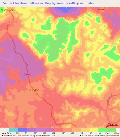 Satina,Guinea Elevation Map