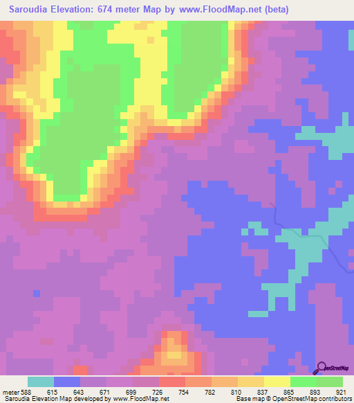 Saroudia,Guinea Elevation Map