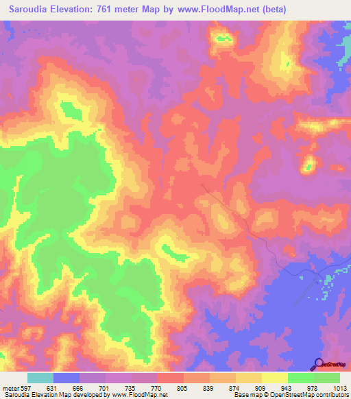 Saroudia,Guinea Elevation Map