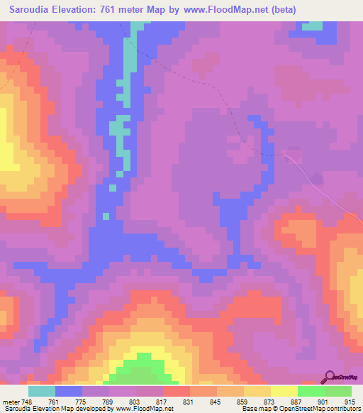 Saroudia,Guinea Elevation Map