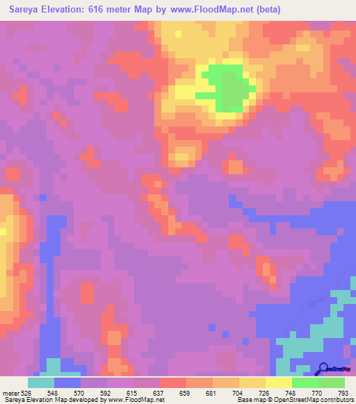 Sareya,Guinea Elevation Map