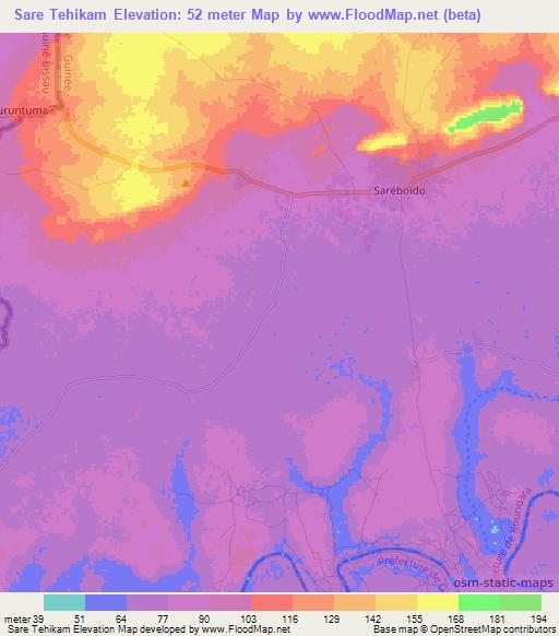 Sare Tehikam,Guinea Elevation Map