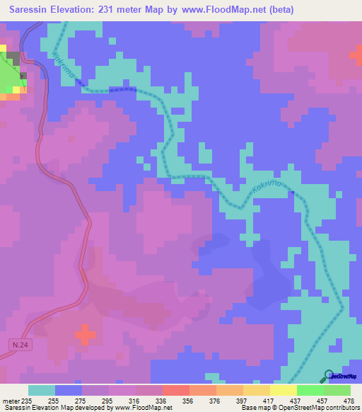 Saressin,Guinea Elevation Map