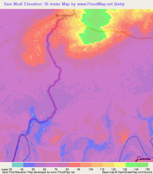 Sare Modi,Guinea Elevation Map