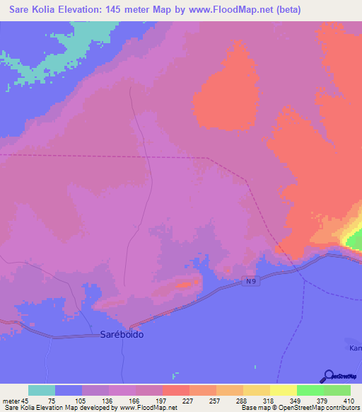 Sare Kolia,Guinea Elevation Map