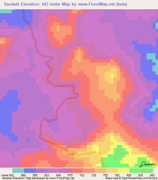 Sarekali,Guinea Elevation Map