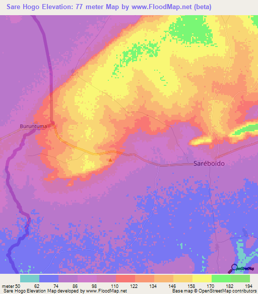 Sare Hogo,Guinea Elevation Map