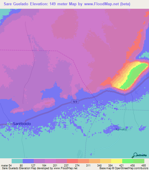 Sare Guelado,Guinea Elevation Map