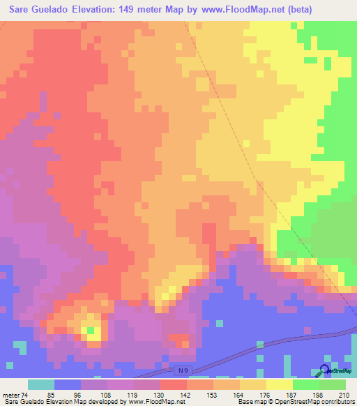 Sare Guelado,Guinea Elevation Map